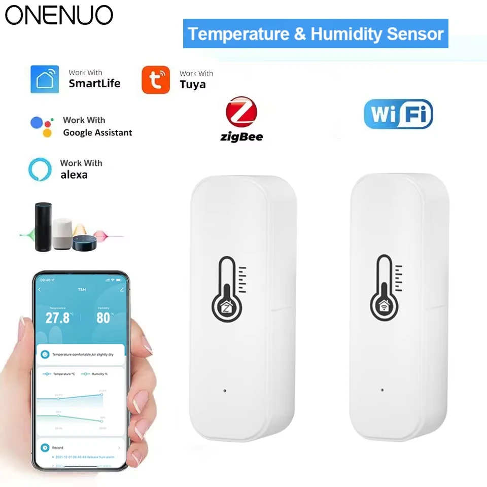 Capteur de température et d'humidité WiFi, Tuya Zigbee, Home Connected, Therye.com, Compatible avec Smart Life, Alexa, Google Assistant