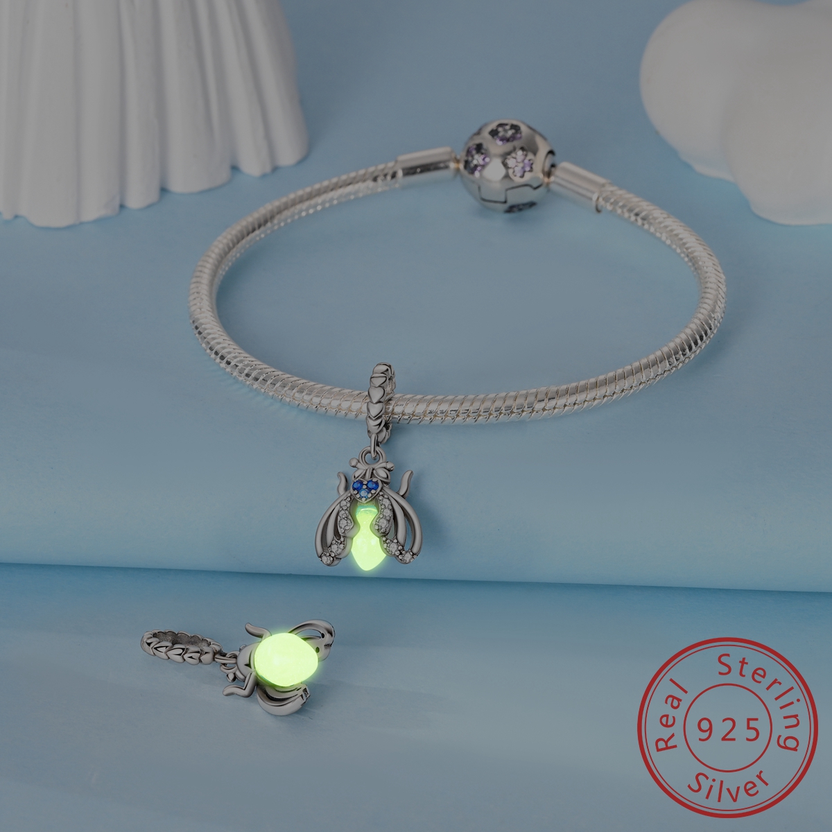 Fit Original Bracelet 925 Sterling Silver Glowing Firefly Charms Pendants For Women Jewelry Making Gift