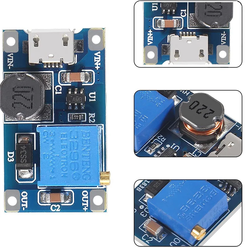 5-10 Uds MT3608 módulo elevador ajustable regulador de voltaje enchufe Micro/TYPE-C 2V-24V a 5V-28V 2A convertidor de refuerzo de DC-DC elevador
