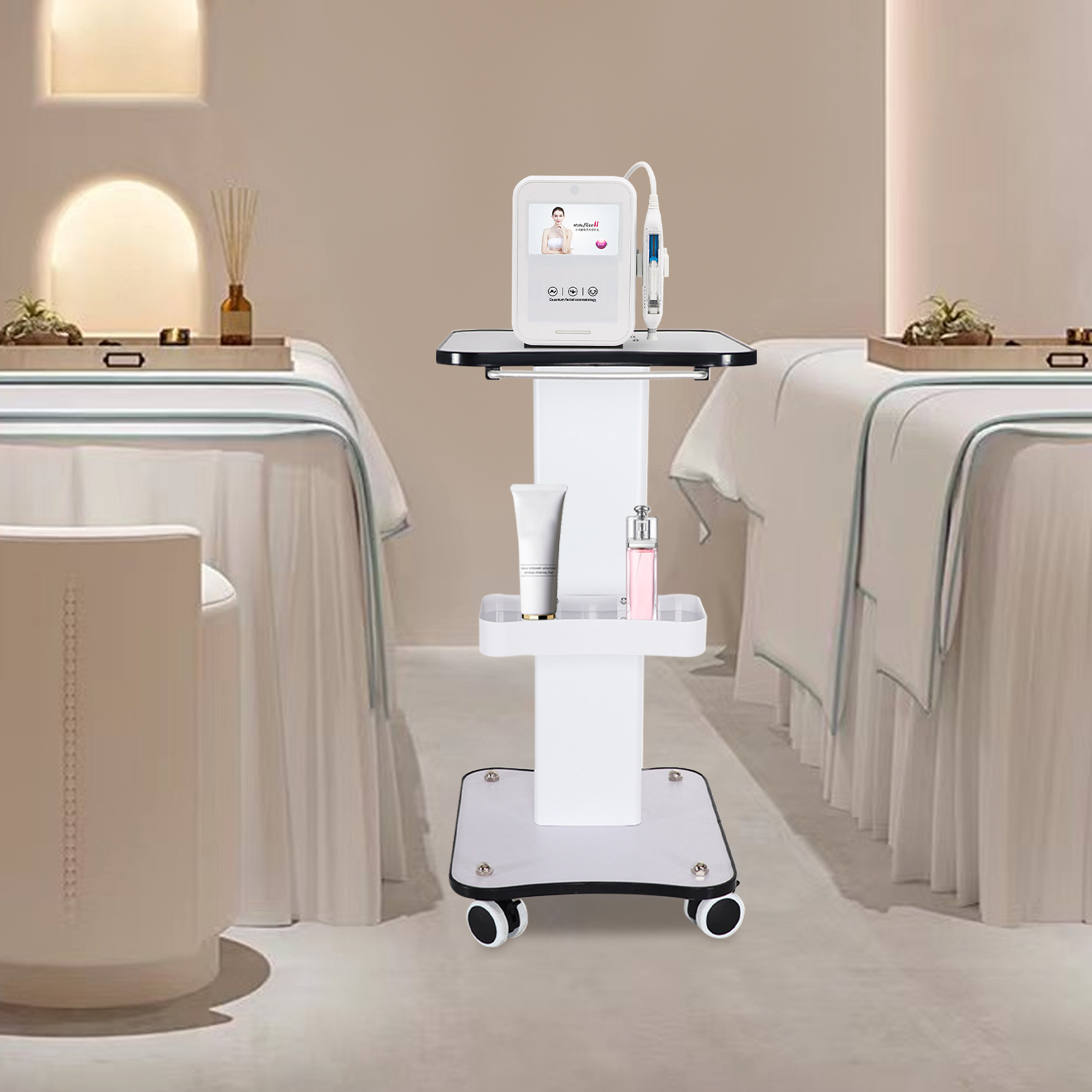 Maximale bequeme Salon Tisch Trolley Stand Rollwagen Beauty Rad Halfter Spa 40kg