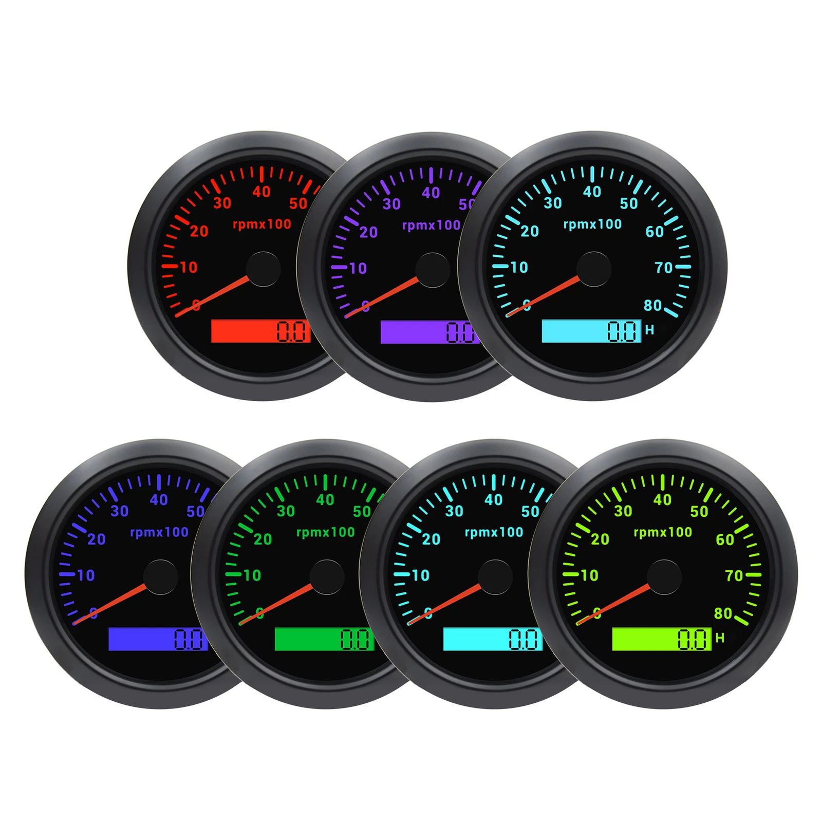 Tacômetro marinho de 85 mm com luz de fundo de 7 cores para barco, iate, RV, campista, 9-32V