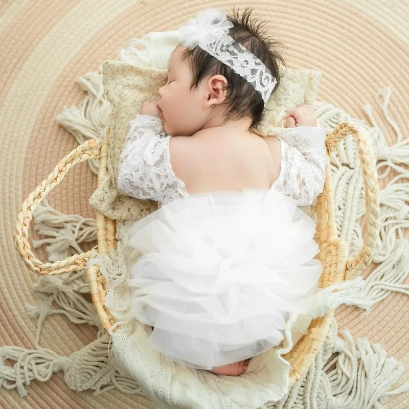 2 unidades/conjuntos vestido tutu do bebê recém-nascido fotografia roupa adorável renda menina vestido de princesa macacão presentes do bebê roupas de sessão de fotos