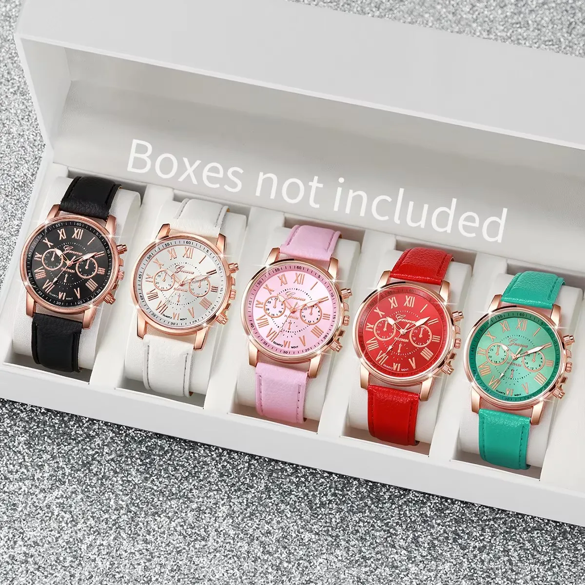 5 peças relógios femininos moda Roma mostrador pulseira de couro relógio de quartzo (sem caixa