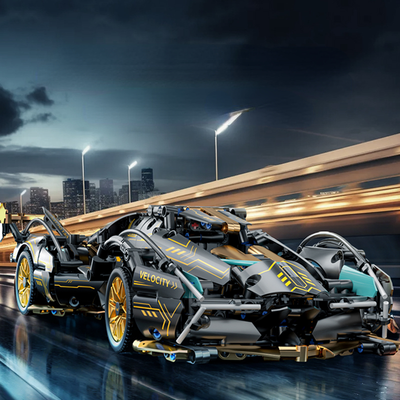 Negro V12 bloque Roadster RC Tech Racer 1:14DIY Roadster montaje de bloques de construcción coche de juguete regalo de cumpleaños