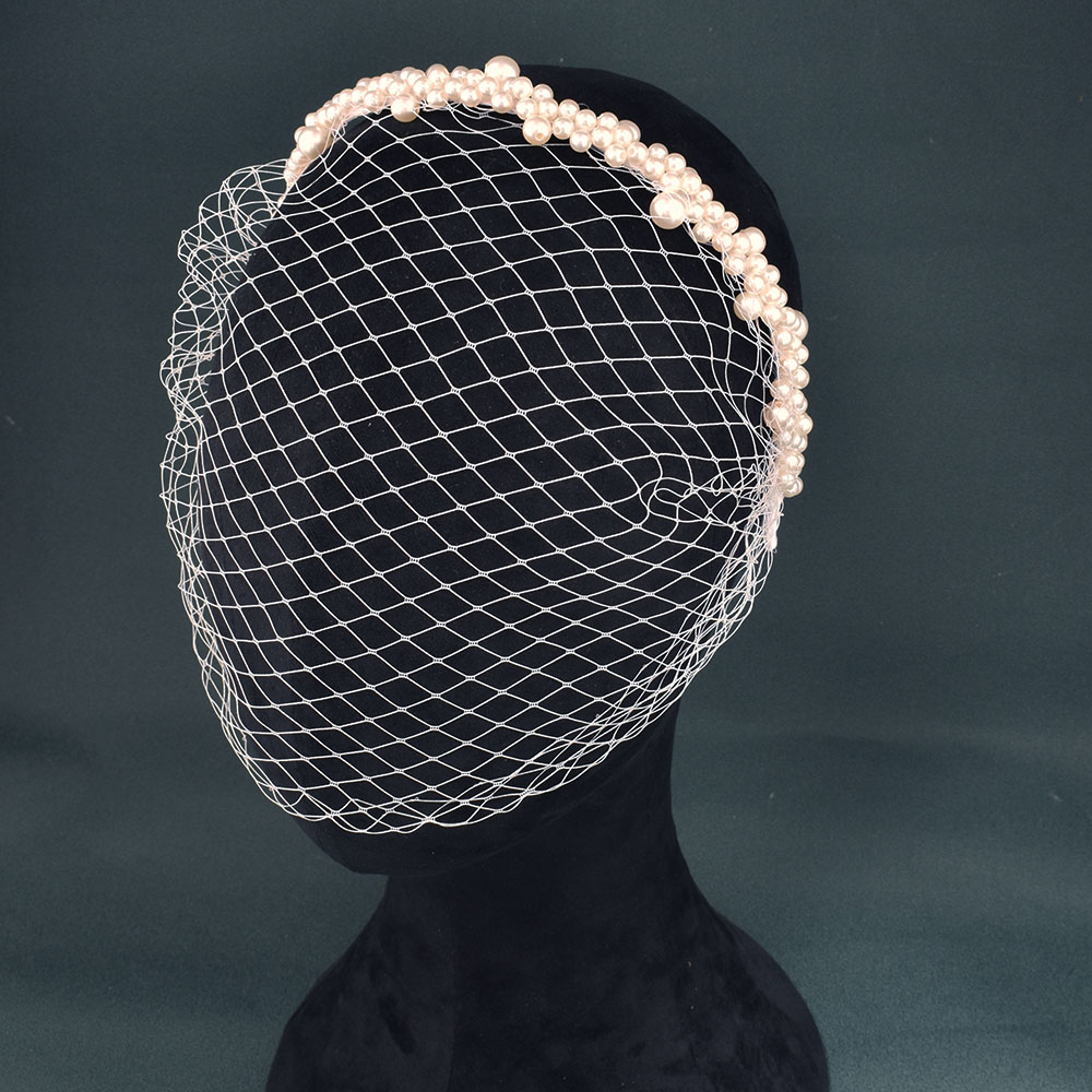 JM26 Тюлевая вуаль в клетку с жемчугом Свадебная вуаль в виде птичьей клетки с повязкой на голову Головной убор невесты Свадебные аксессуары Mariage