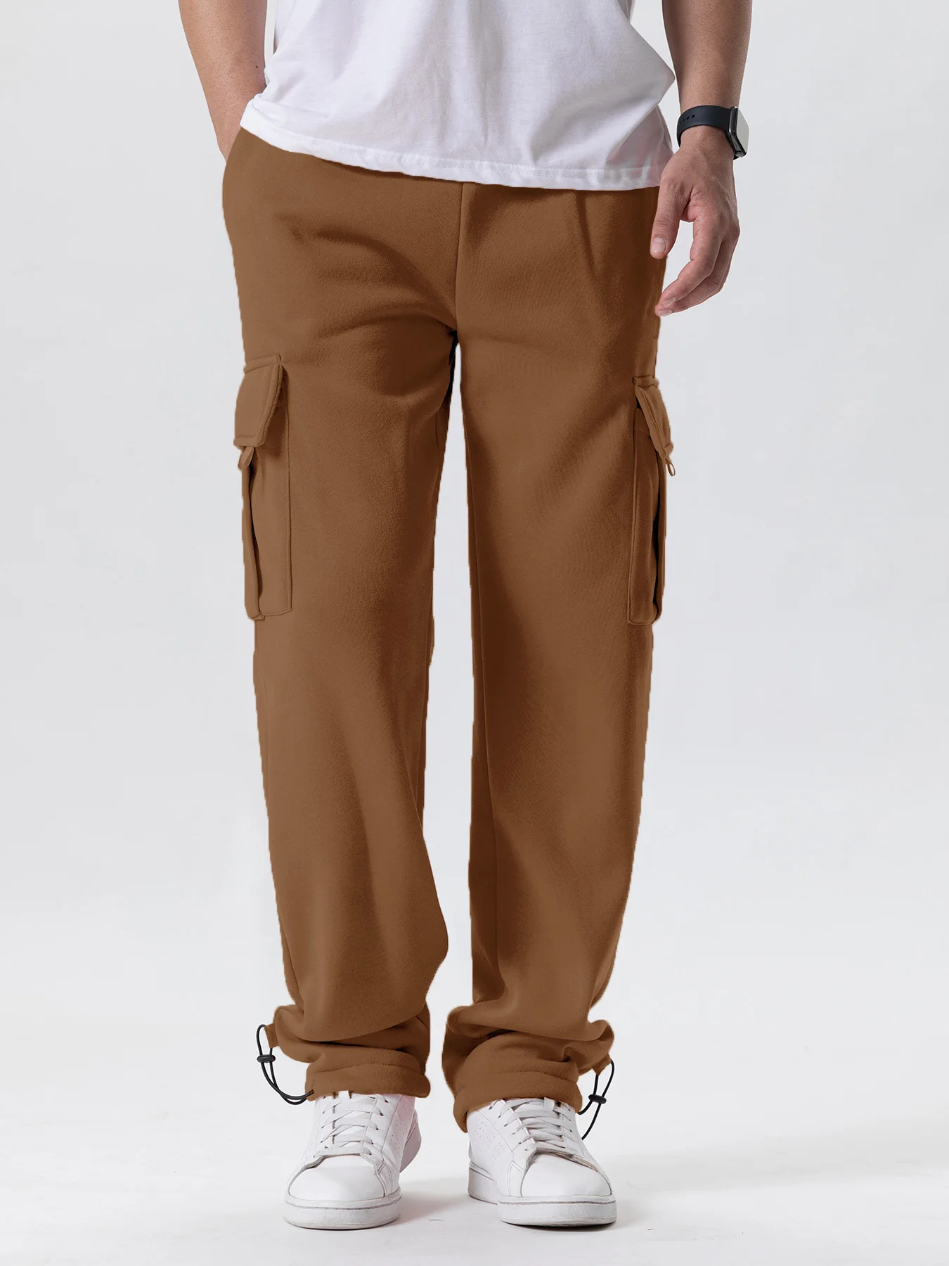 Pantalones de chándal de Ajuste Recto para hombre, ropa de calle para deportes y Joggers, pantalones largos holgados de gran tamaño con cordón, pantalones con múltiples bolsillos