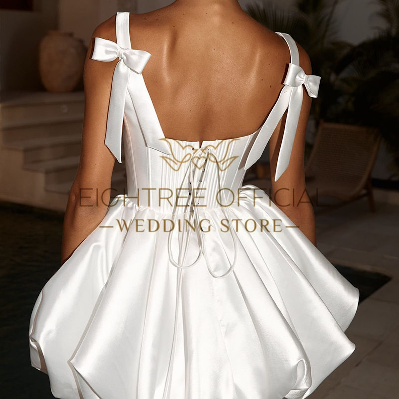 Eightree 2025, einfache Mini-Hochzeitskleider, weiß, ärmellos, kurze Satin-Schleife, Brautkleider, Boho-Strand-Braut-Abschlussballkleid, individuell gestaltet