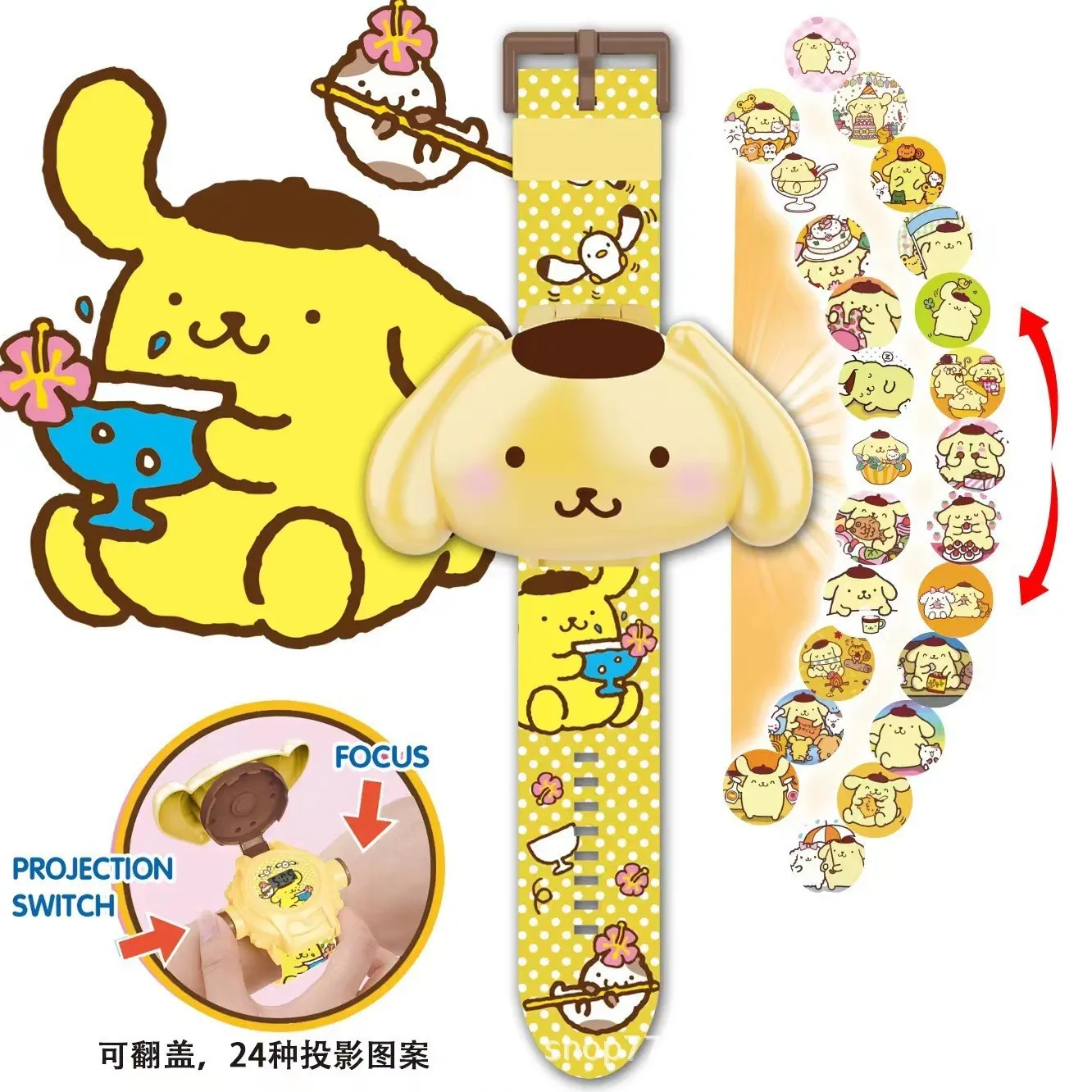 Sanrio Hello Kitty Speelgoed Set 3D Projectie Digitale Horloge Cinnamoroll Kuromi Melodie Anime Actiefiguren Model Speelgoed Kid Gift