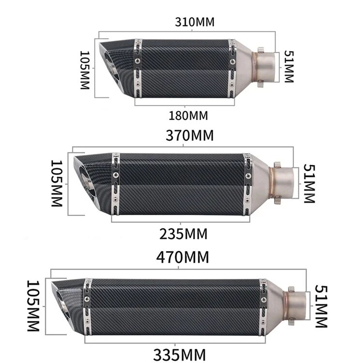 Silenciador de escapamento de motocicleta com tubo de escape de 51 mm