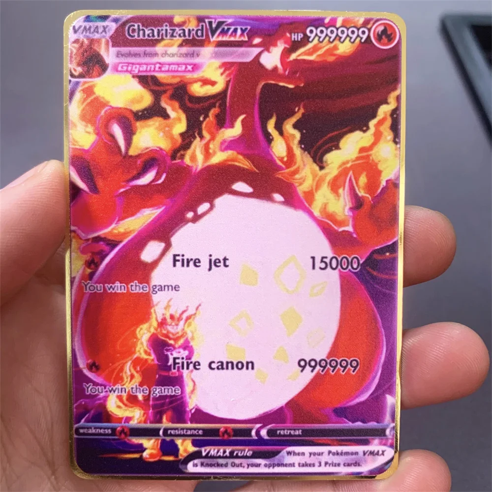 Pokemon การ์ดโลหะ 10000 คะแนน Pikachu Charizard Arceus การ์ด Golden ภาษาอังกฤษ Mewtwo Vmax GX อะนิเมะคอลเลกชัน Battle การ์ดของขวัญ