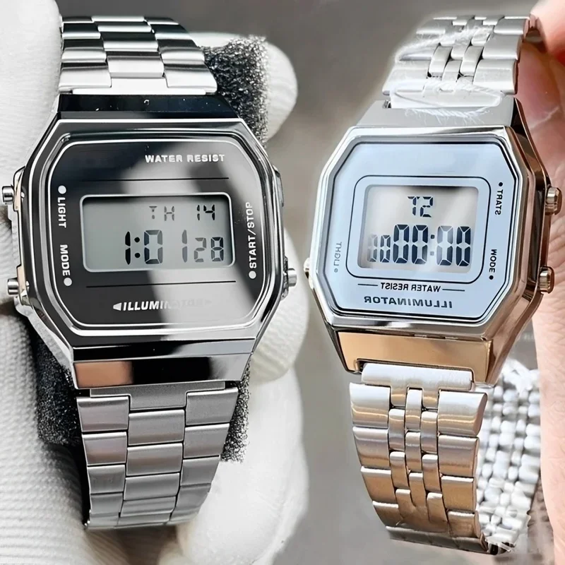 F91W หรูหรานาฬิกากันน้ํา Retro ดิจิตอลสแตนเลสกีฬานาฬิกาทหารผู้ชายผู้หญิงนาฬิกาข้อมืออิเล็กทรอนิกส์นาฬิกา