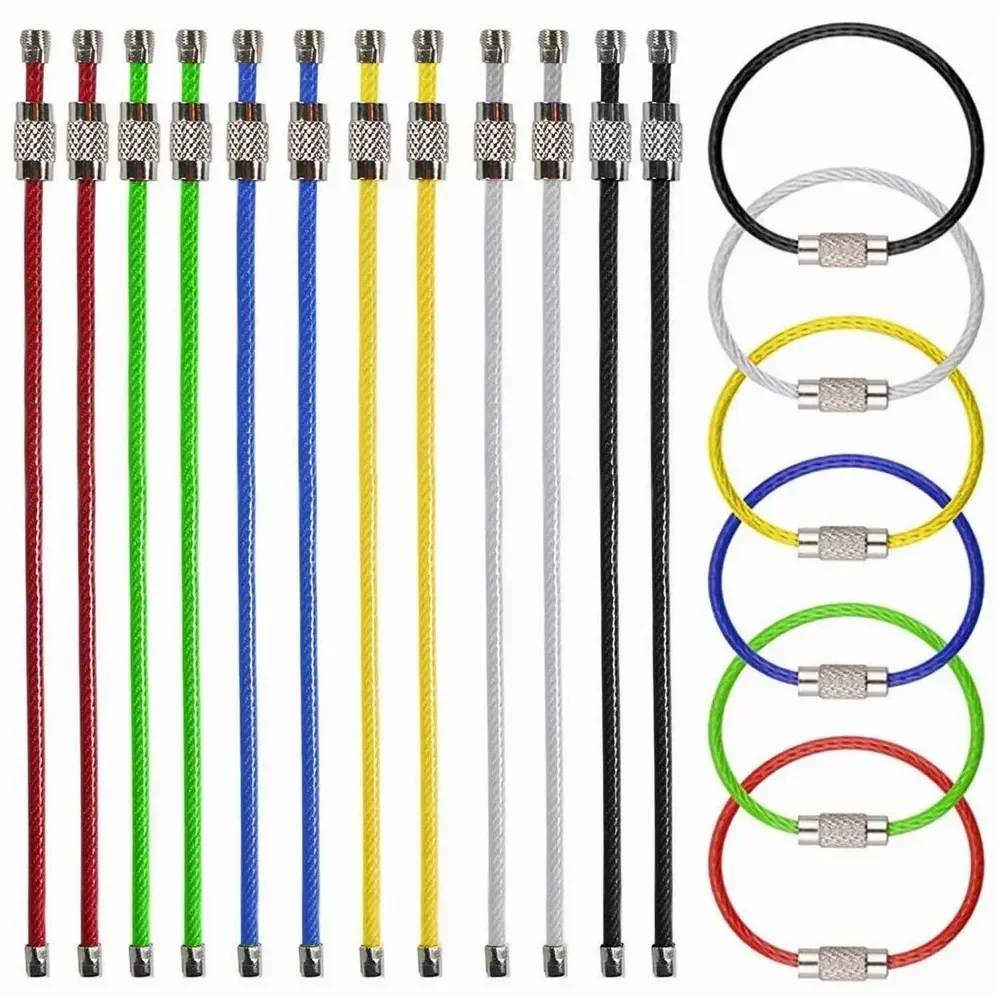 10 pacote multi cor fio inoxidável chaveiro cabo 6 inch1.5mm anel de chave de aço inoxidável loop sortido colorido chaveiro 2025