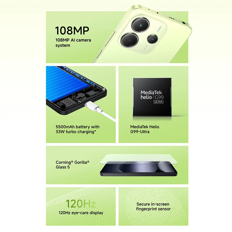 Versione globale Xiaomi Redmi Note 14 4G NFC MediaTek Helio G99-Ultra 108MP AI Camera 5500mAh batteria 6.67 "AMOLED 120Hz Display