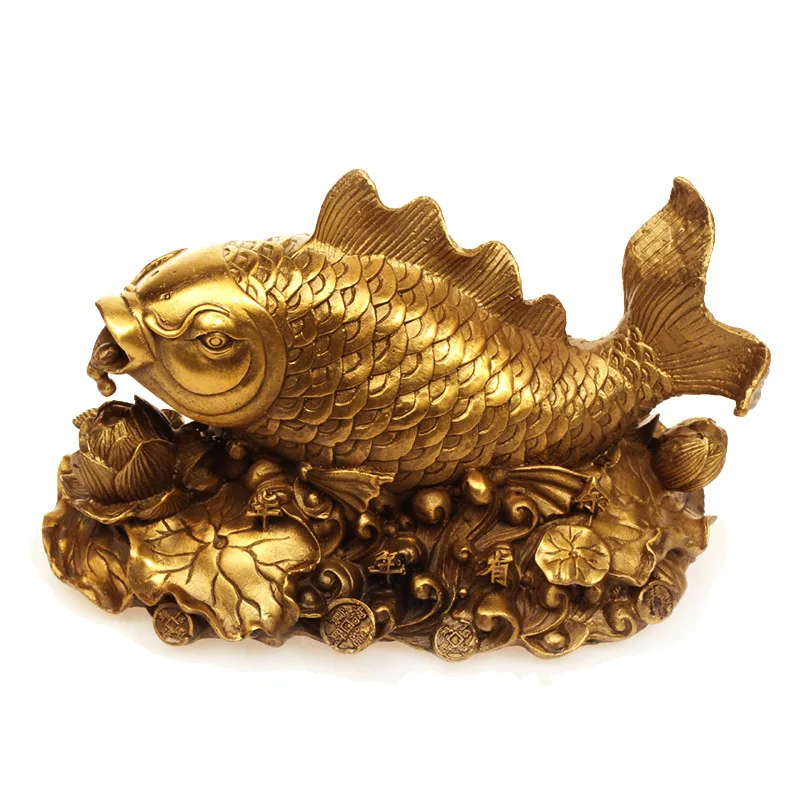 Feng Shui Copper Carp Leaping Lotus Platform Copper Ornament Continuous Surplus Carp Auspicious Item Yearly Abundance