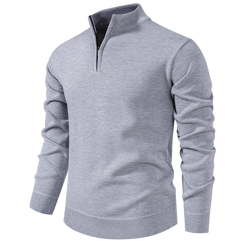 Autumn Winter Men's Half Zipper Knitted Pullovers Solid Slin Fit Casual Sweater Male Fleece Warm Stand Collar Pullover Sweaters