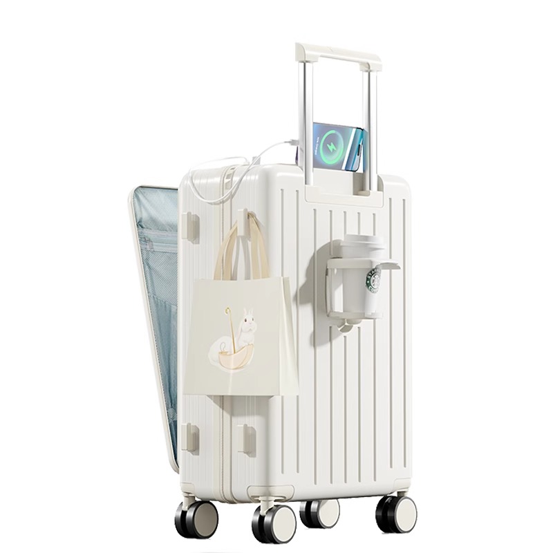 Mala de abertura frontal multifuncional, porta usb, carregamento, pc, mala de viagem, cabine, carrinho, roda giratória, 20 24 28 polegadas