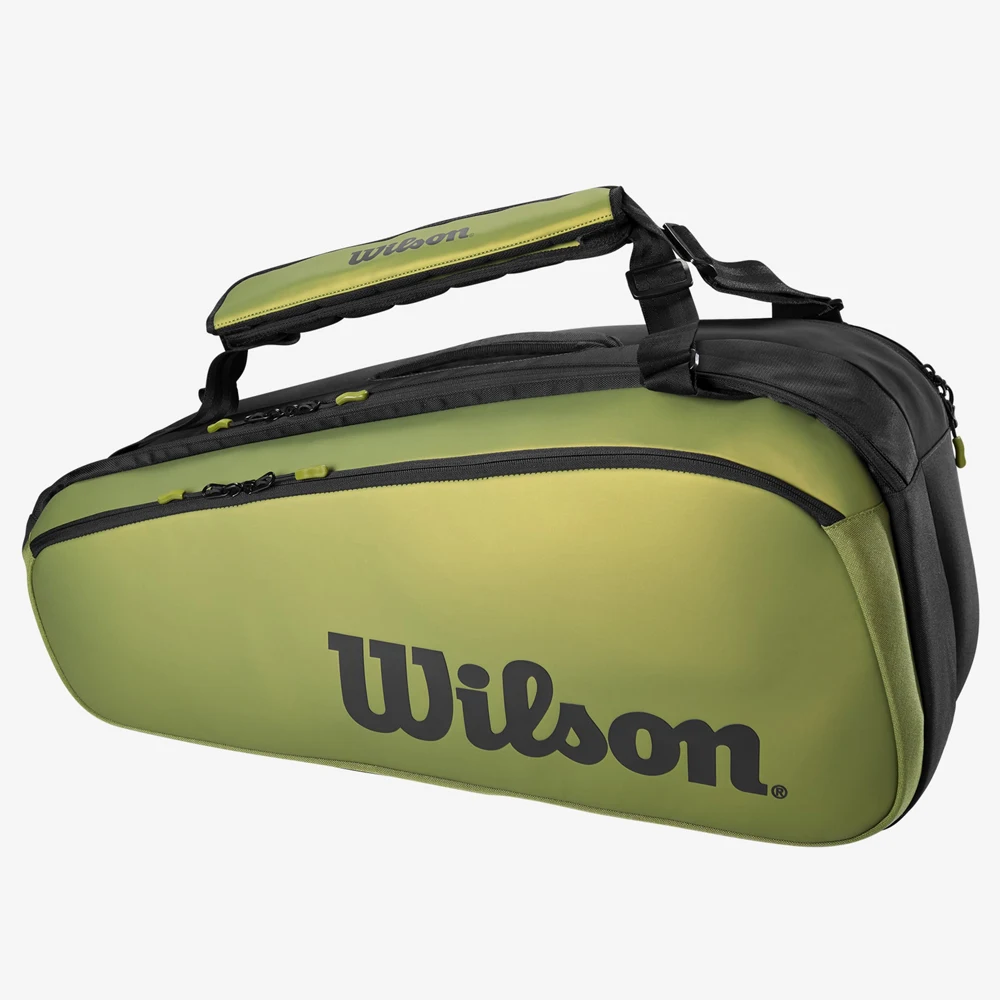Wilson Blade Super Tour V8 พื้นที่ขนาดใหญ่ 9 แพ็คกระเป๋าเทนนิสสีเขียวอุปกรณ์มืออาชีพกระเป๋าแร็กเก็ตสําหรับไม้เทนนิส WR 8016701001