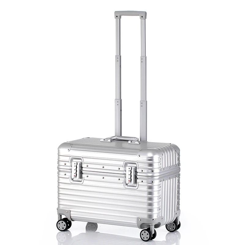 100% อลูมิเนียมกระเป๋าเดินทางขนาดเล็ก MiNi Boarding Case 20 นิ้วกระเป๋ากล้องรถเข็น 18/22 นิ้วเปิดด้านบนฝาปิดกระเป๋าเดินทาง