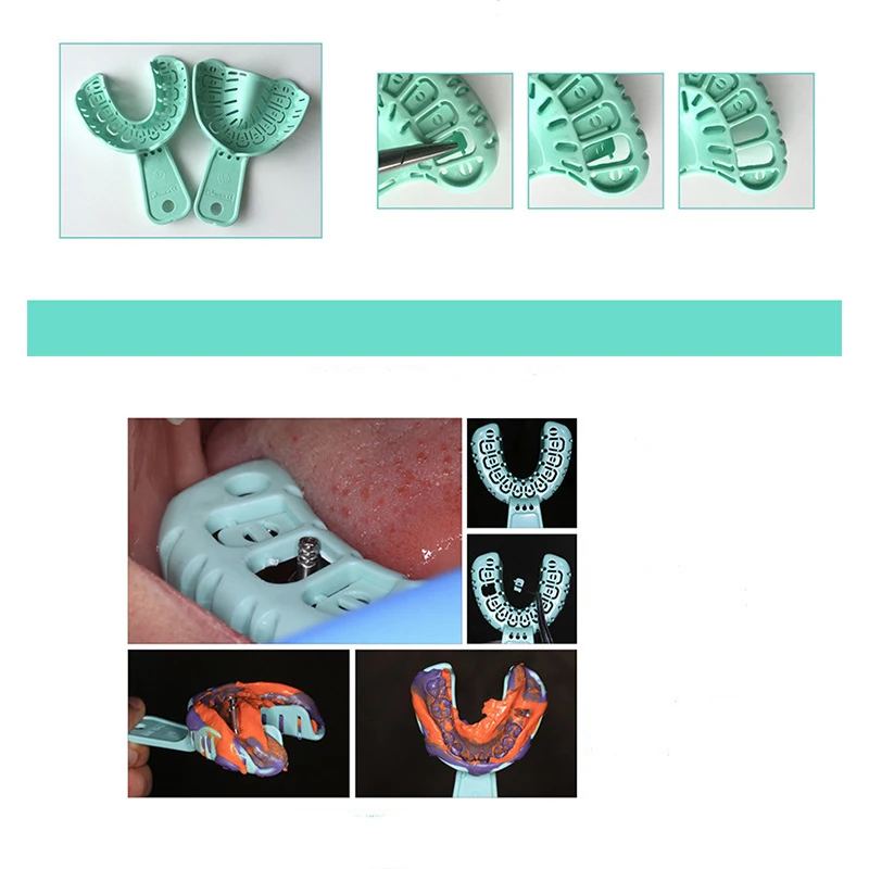 Zestaw do odcisków dentystycznych 6 sztuk, plastikowe, jednorazowe tacki do protez, narzędzia dentystyczne, materiały do laboratorium dentystycznego