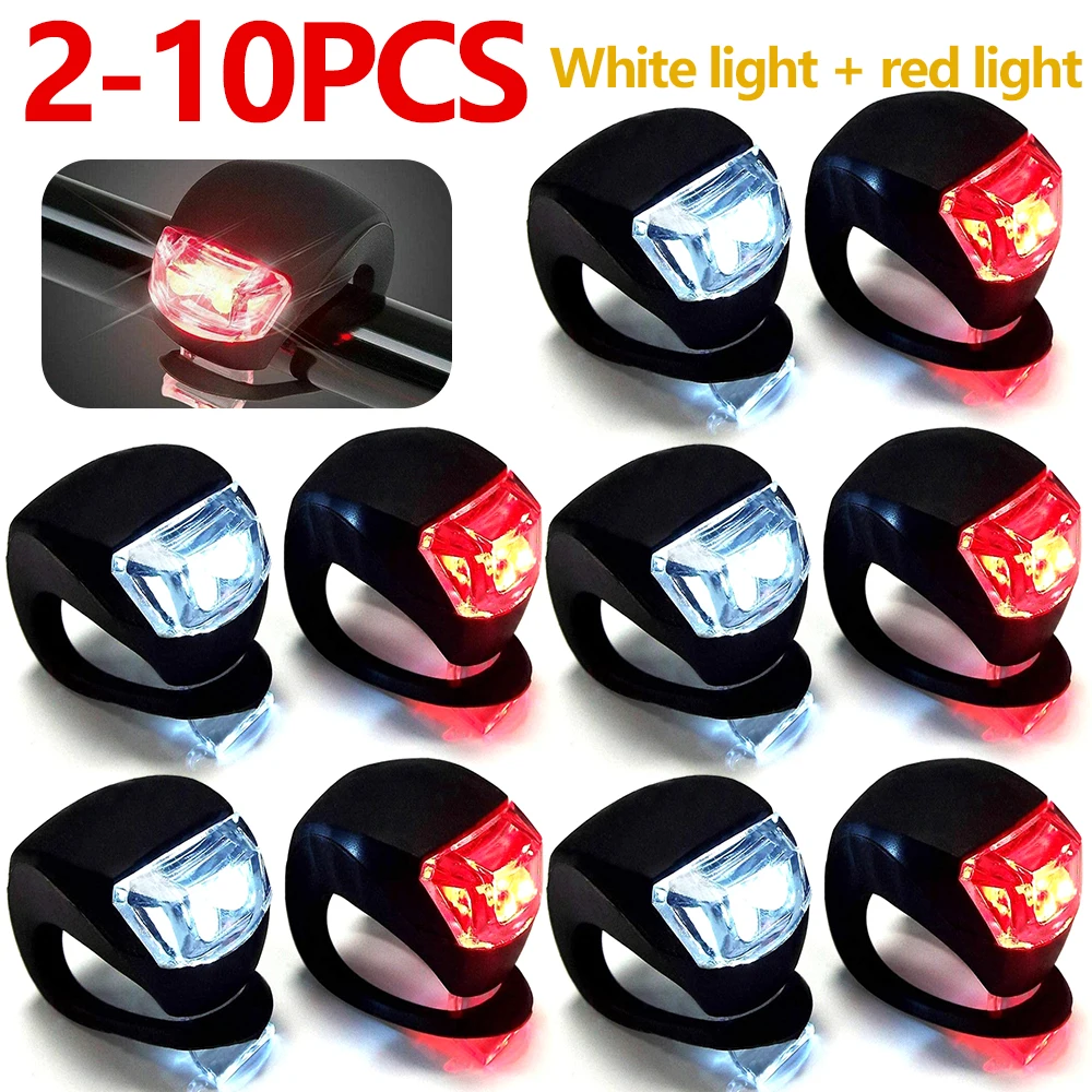 2-10 ชิ้น LED ซิลิโคนจักรยานด้านหน้าด้านหลังชุด 3 โหมดกันน้ํา MTB จักรยานเสือภูเขาจักรยานขี่จักรยานไฟหน้าไฟเตือนหาง