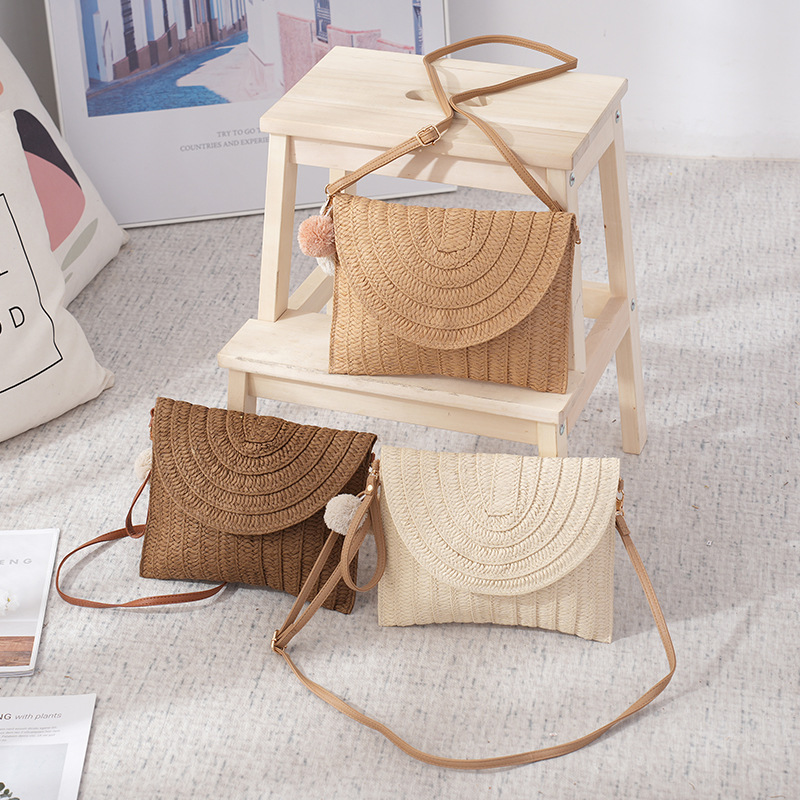 Verão boho rattan palha saco para mulheres meninas casual tecido quadrado crossbody bolsa praia férias aleta mensageiro embreagem