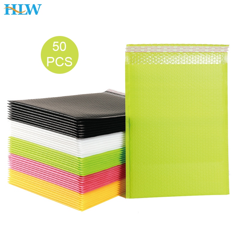 50Pcs Pink Bubble Mailers Poly Bubble Mailer Self Seal เบาะซองกระเป๋าของขวัญที่มีสีสันบรรจุภัณฑ์ซองจดหมายกระเป๋าหนังสือ