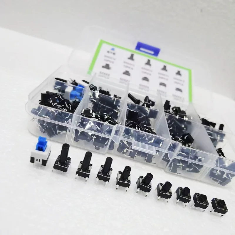 10 Arten von 180 Stück Knopfschalter, direkter Einsatz, Licht-Touch-Schalter, Knopfschalter, Klassifizierungsbox-Kit