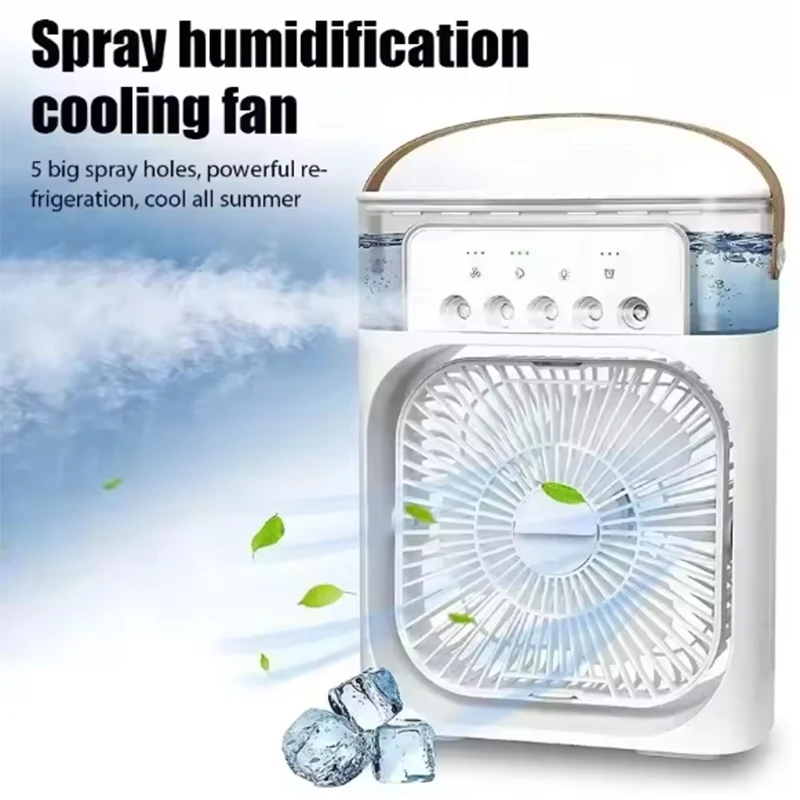 Ventilador de refrigeración de verano 3 en 1, humidificador de escritorio portátil, Mini aire acondicionado USB, luz nocturna, niebla de agua para el hogar y la Oficina