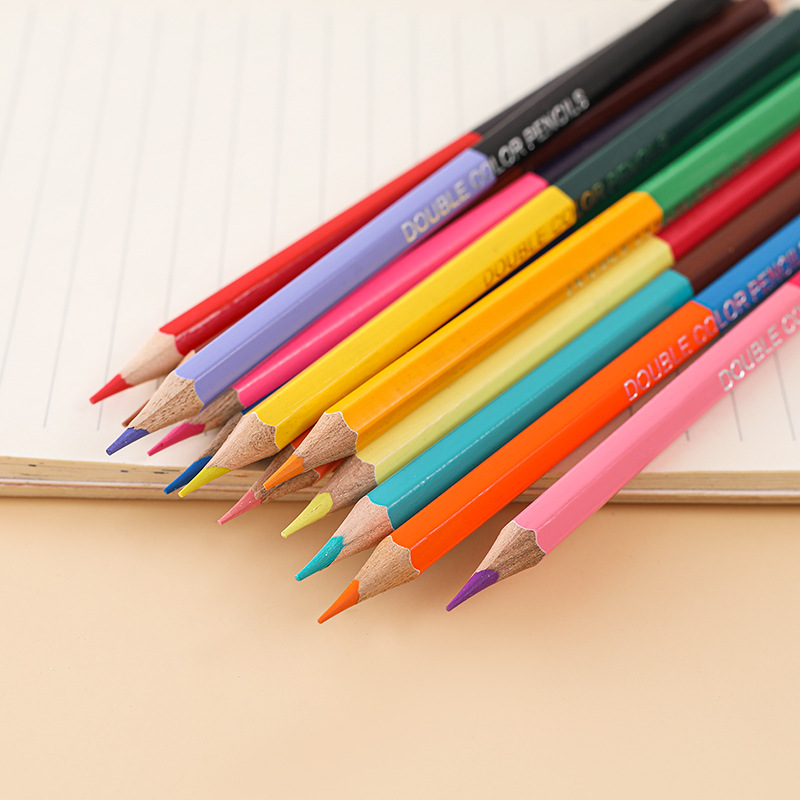 Lápis de cor dupla cabeça 24 cores pour enfants, dessin professionnel, croquis et Art Pastel, fournitures escolares