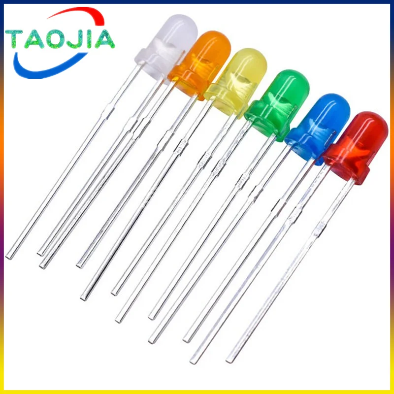 LED rojo verde amarillo azul blanco F3 F5, lote de 100 unidades, 3mm, 5mm