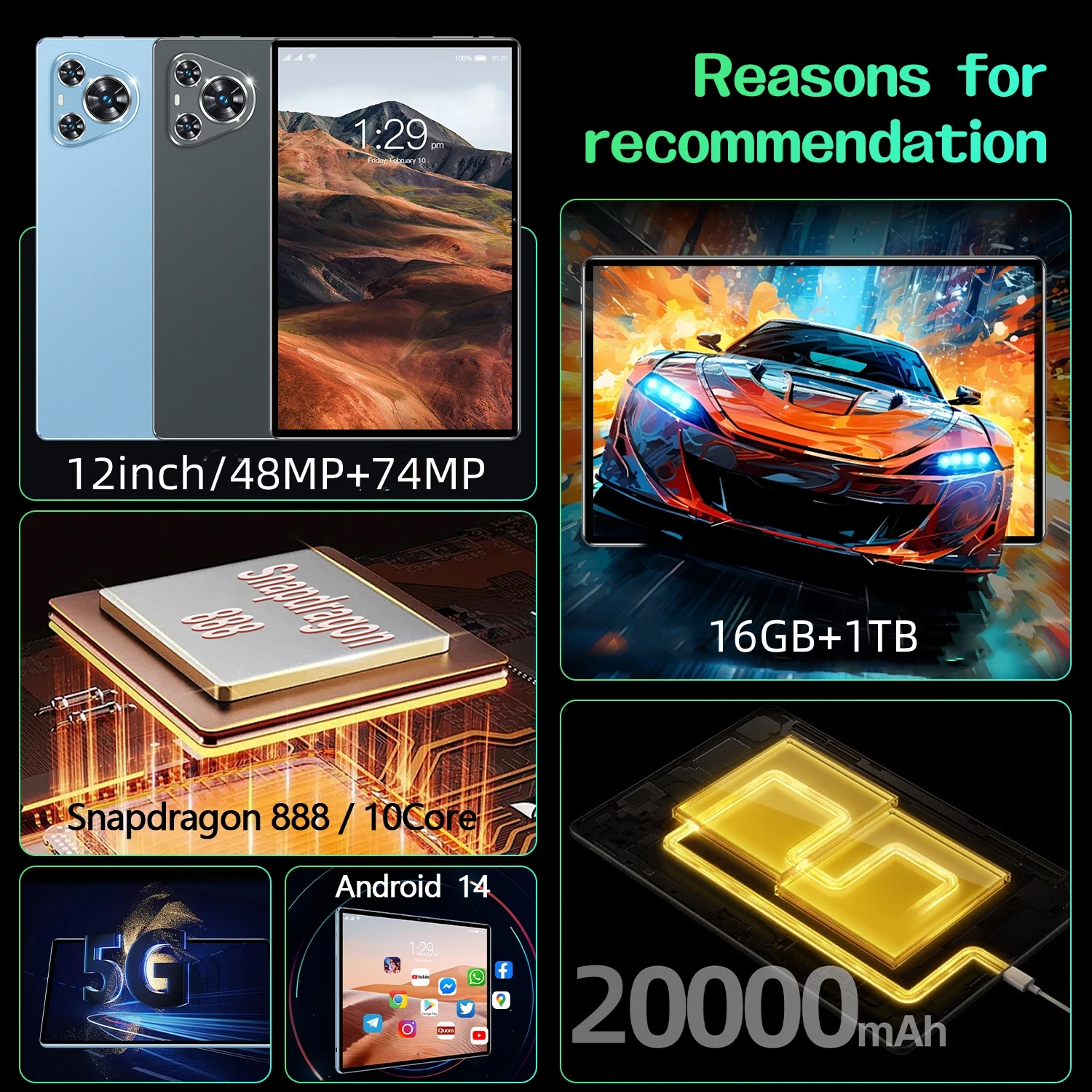 2024 tablettes Android Original Xioami P70 PRO tablette 16GB + 1T 20000mAh 12 pouces HD 4K Android 14 10 Core WIFI réseau tablette PC