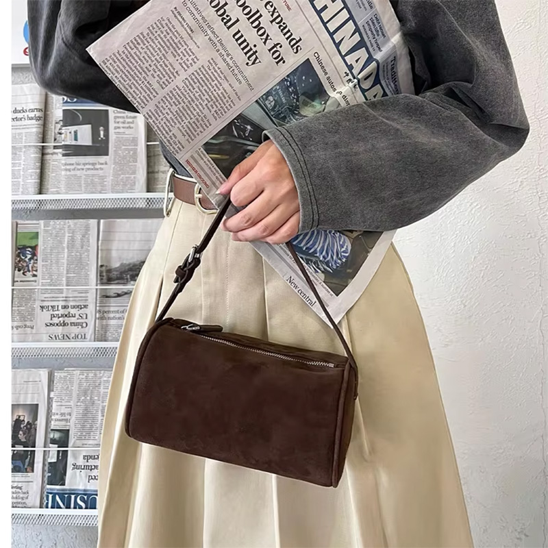 Donna-in 第一層牛革ミニスエードハンドバッグ本革スクエアペンコンテナバッグ女性用