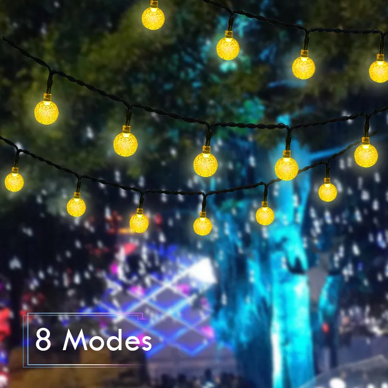 Lampade da fata a sfera a globo di cristallo solare 8 modalità Luci a corda Luce da patio ad energia solare impermeabile per esterni per decorazioni per feste in giardino