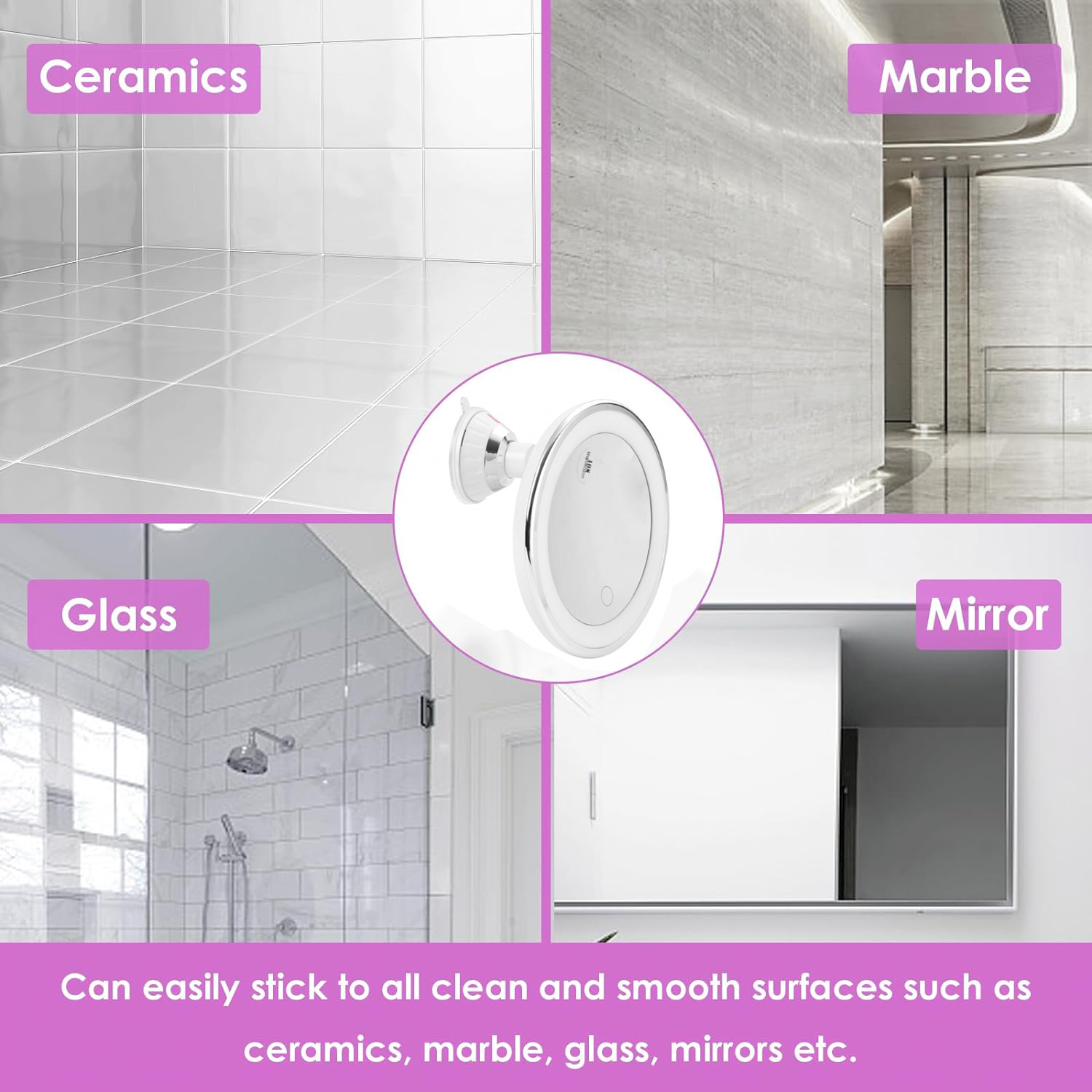 LED Makeup Magnifying Mirror 3 Light Colors Illuminated with 10x Magnification and Suction Cup 360° Rotation Brightness Dimmable