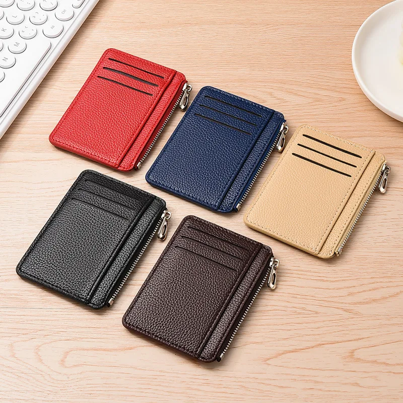 New hot selling creative zipper card bag with large capacity, ultra-thin and multi slot lychee pattern coin wallet