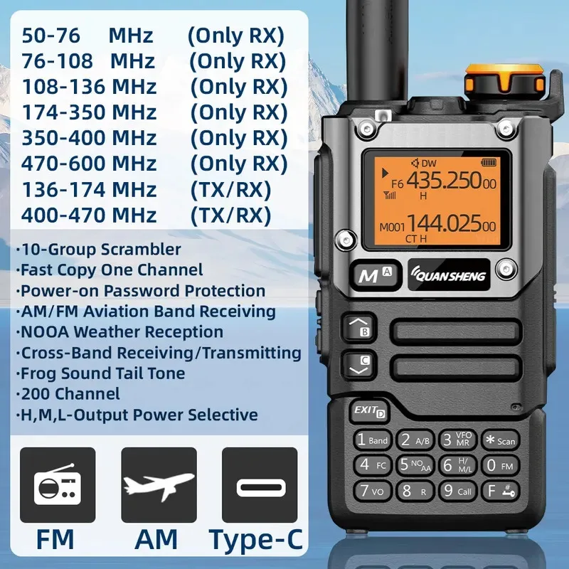 Quansheng UV K5 (8) Walkie Talkie portátil Am Fm estación conmutador de Radio bidireccional juego inalámbrico Amateur Ham receptor de largo alcance