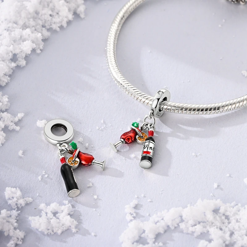 Original 925 prata esterlina vermelho charme contas vinho tinto pimenta haltere pingente para mulher caber diy pulseira aniversário jóias presente