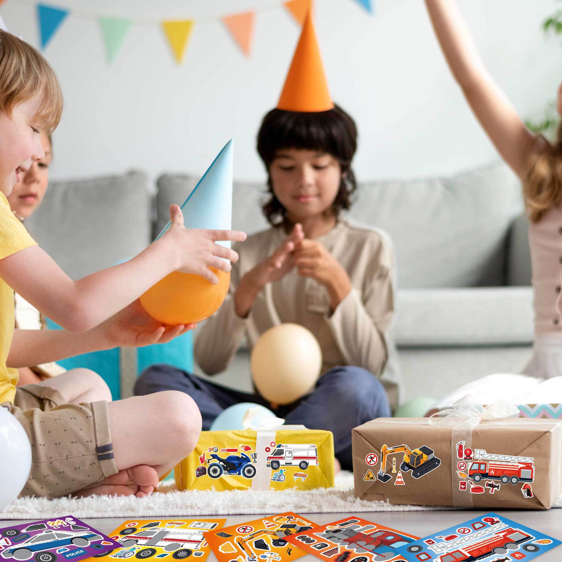 8/16Sheets DIY Engineering Car Puzzle Stickers Make a Face Children Create Your Own Motorcycle Train Truck Jigsaw Game Kids Toy