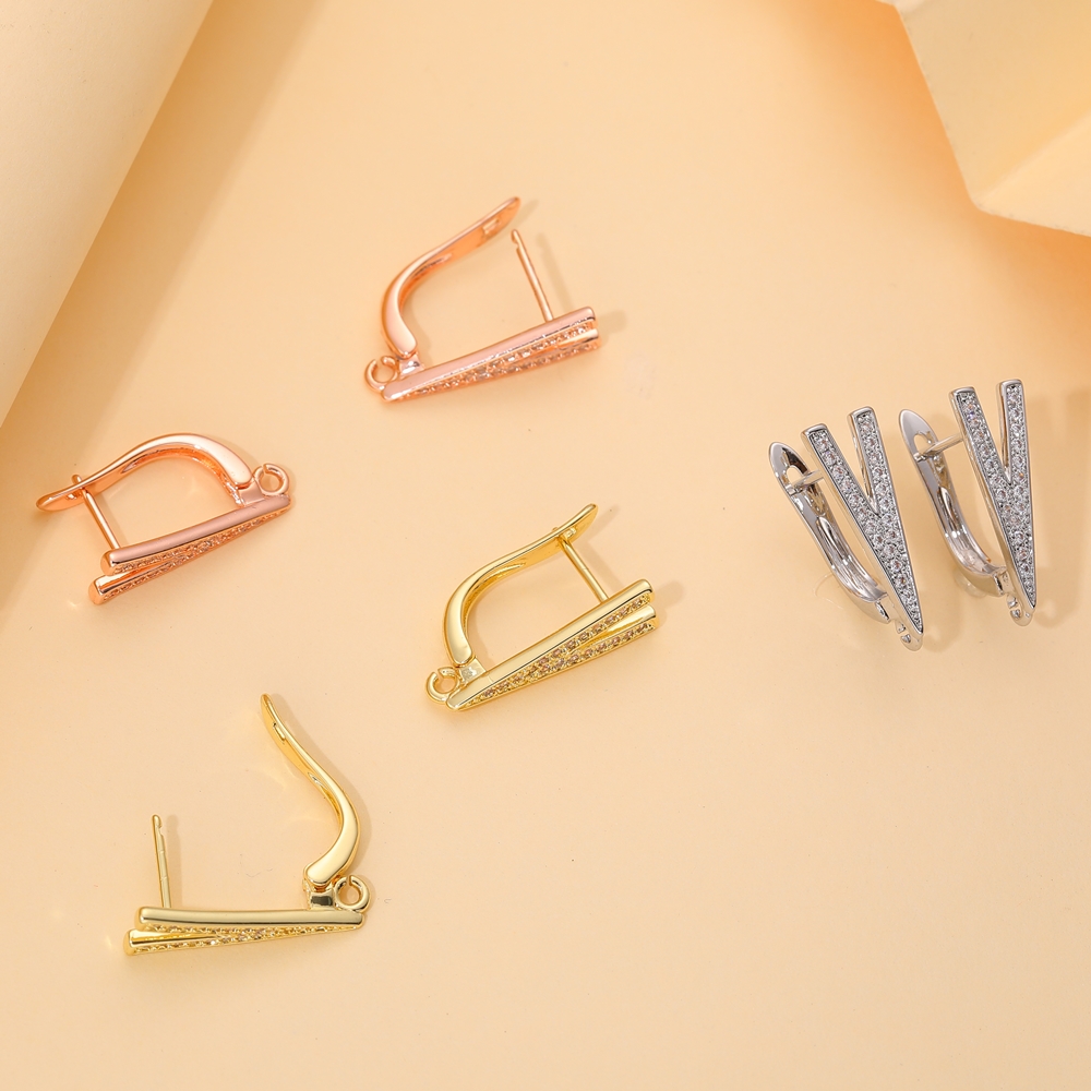 Juya DIY 18K Gold Silver Plated Earwire Fixtures Basic Fastener Stitches Anti-Allergy Earring Hooks Clasps Accessories Supplies