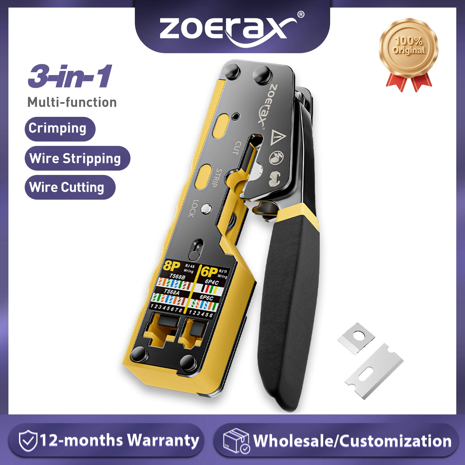 ZoeRax RJ45 Lọn Uốn Dụng Cụ Đi Qua Crimper Cắt Cho Cat6 Cat5 Cat5e 8P8C Mô Đun Cổng Kết Nối Ethernet Tất Cả một Dây Dụng Cụ
