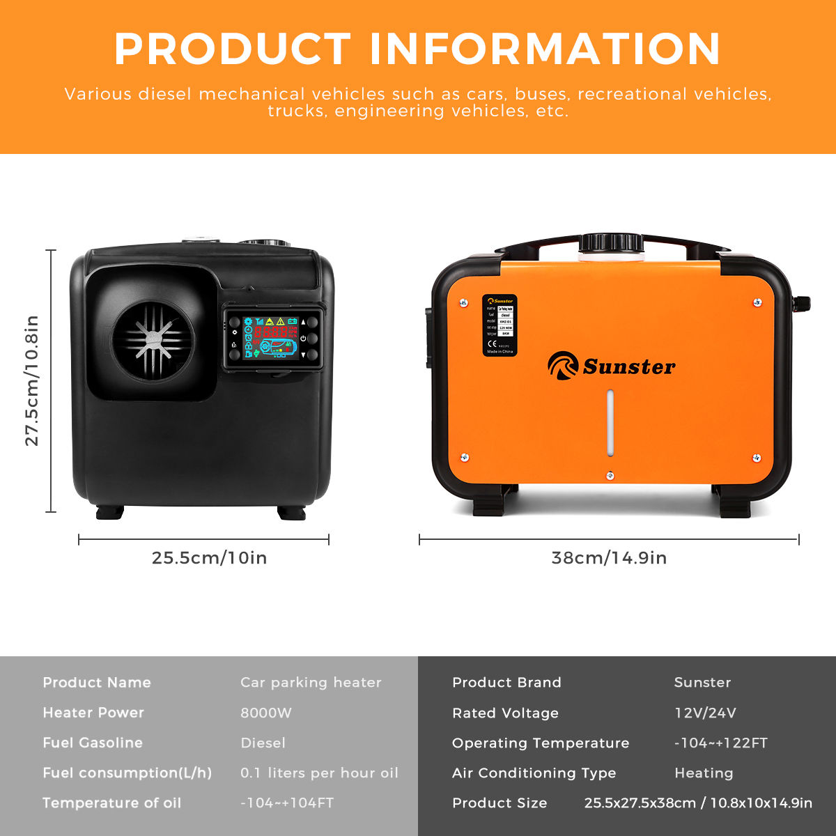 Chauffage à Air Diesel 8kw 12V /24V, pour camping-car, chauffage de stationnement avec télécommande, moniteur LCD, diffusion vocale pour camping-car