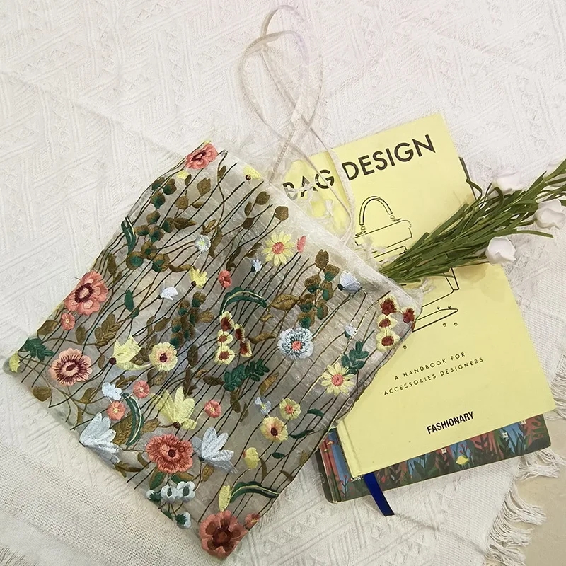 ปักลูกไม้ดอกไม้ไหล่กระเป๋าผู้หญิง Handmade ตาข่ายช้อปปิ้งกระเป๋า Retro Art Tote กระเป๋าชายหาดกระเป๋า Bolsa Playa