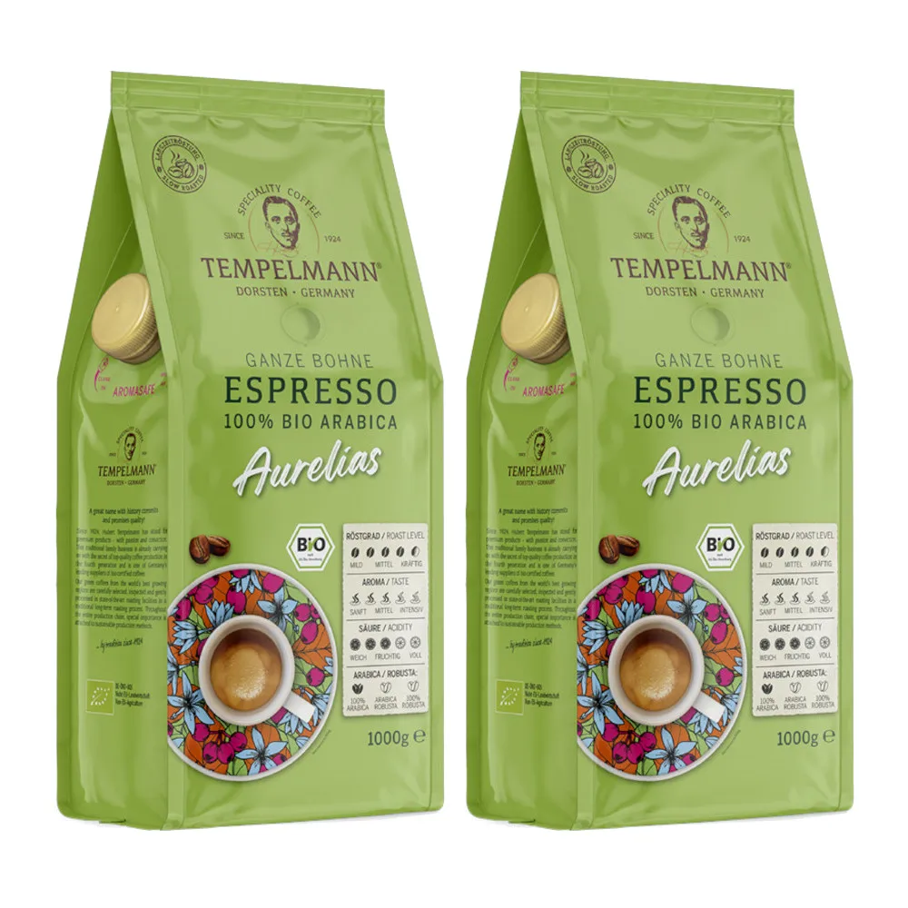 2x Kawa ziarnista TEMPELMANN Aurelias Espresso BIO 1kg