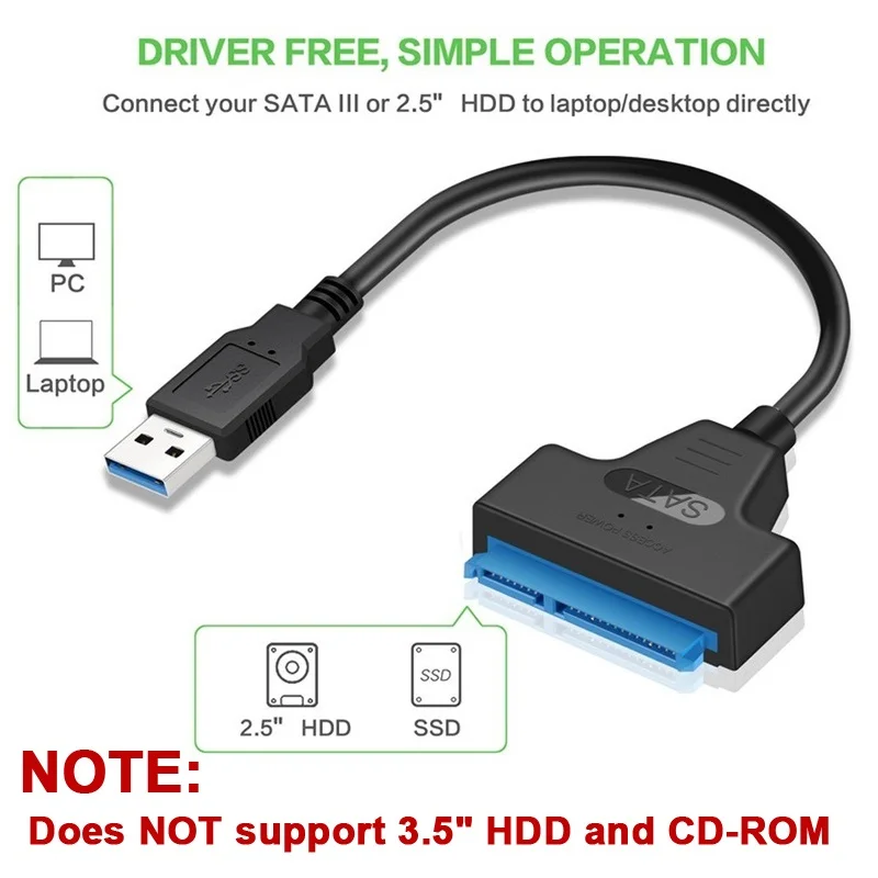 Cable SATA a USB 3,0/2,0 de hasta 6 Gbps para disco duro externo HDD SSD de 2,5 pulgadas, adaptador SATA 3 de 22 pines, Cable USB 3,0 a Sata III