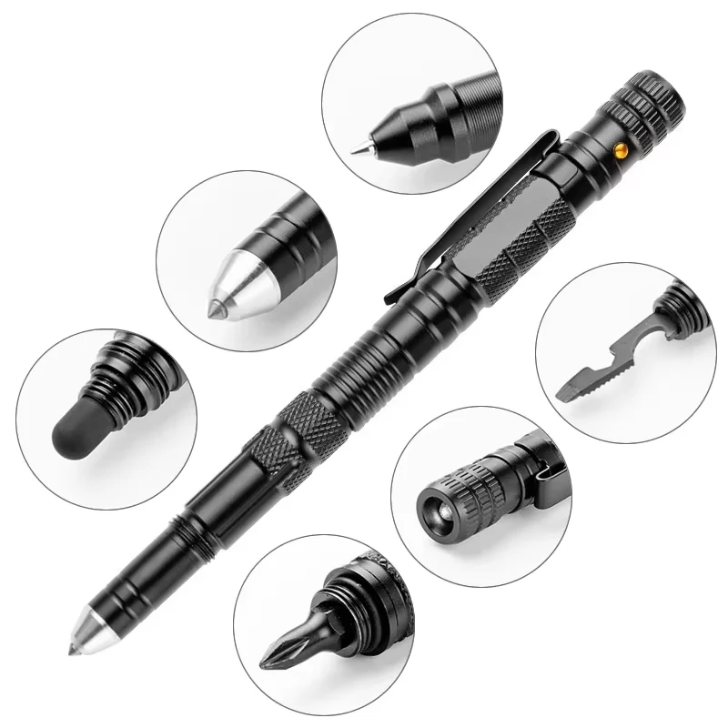 10-In-1 MULTI FUNCTION ปากกายุทธวิธีไฟฉายฉุกเฉินไขควงที่เปิดขวด Outdoor Survival Self Defense Rescue EDC เครื่องมือ