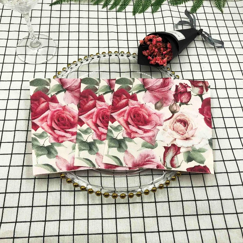 20 ピース/パック 33*33 センチメートル 2 層ニューローズカラフルなプリントナプキン結婚式ホテル正方形紙ナプキンプレースマット蝶骨バート紙