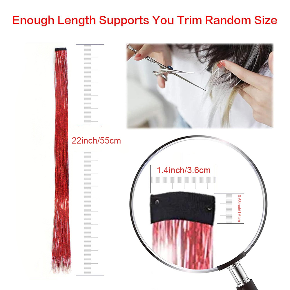 Extensões sintéticas do cabelo do ouropel, extensão do cabelo do brilho, espumante do ouro, fada, resistente ao calor, 22 ", 12 cores
