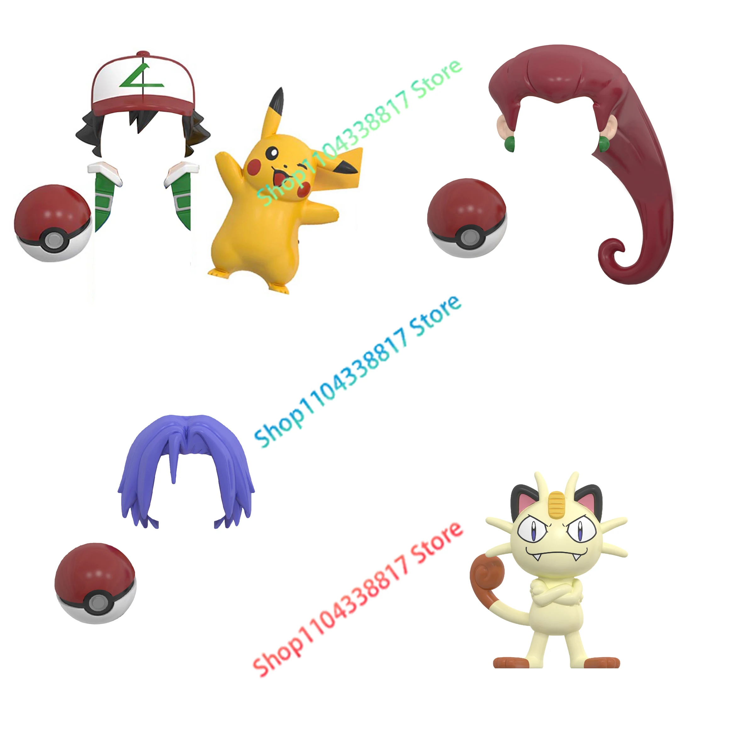 WM Blocks Pokemon Pikachu Ash Poke Ball Джесси Джеймс Мяут Аниме Мультфильм ТВ Кирпичи Куклы Строительные блоки Сборка игрушек Модель