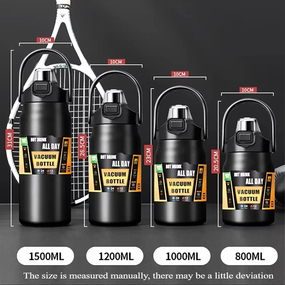 LargeCapacityOutdoor SportsThermosfles Draagbare waterfles Roestvrij staal Vacuümisolatie met rietje 800 ml/1000 ml/1500 ml