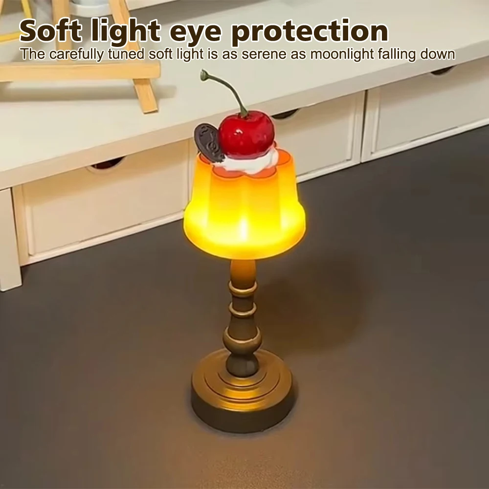Luz LED nocturna de pudín Kawaii, lámpara de escritorio alimentada por batería, mesita de noche, dormitorio, Bar, decoración de habitación, atmósfera, luz para dormir, regalos para niños